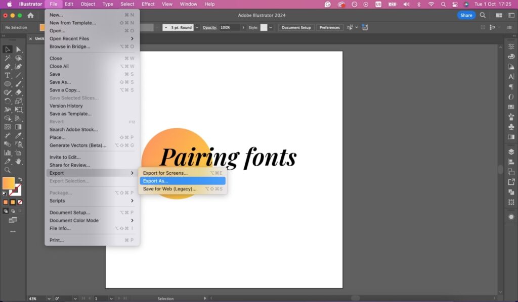 Adobe Illustrator file export tab.