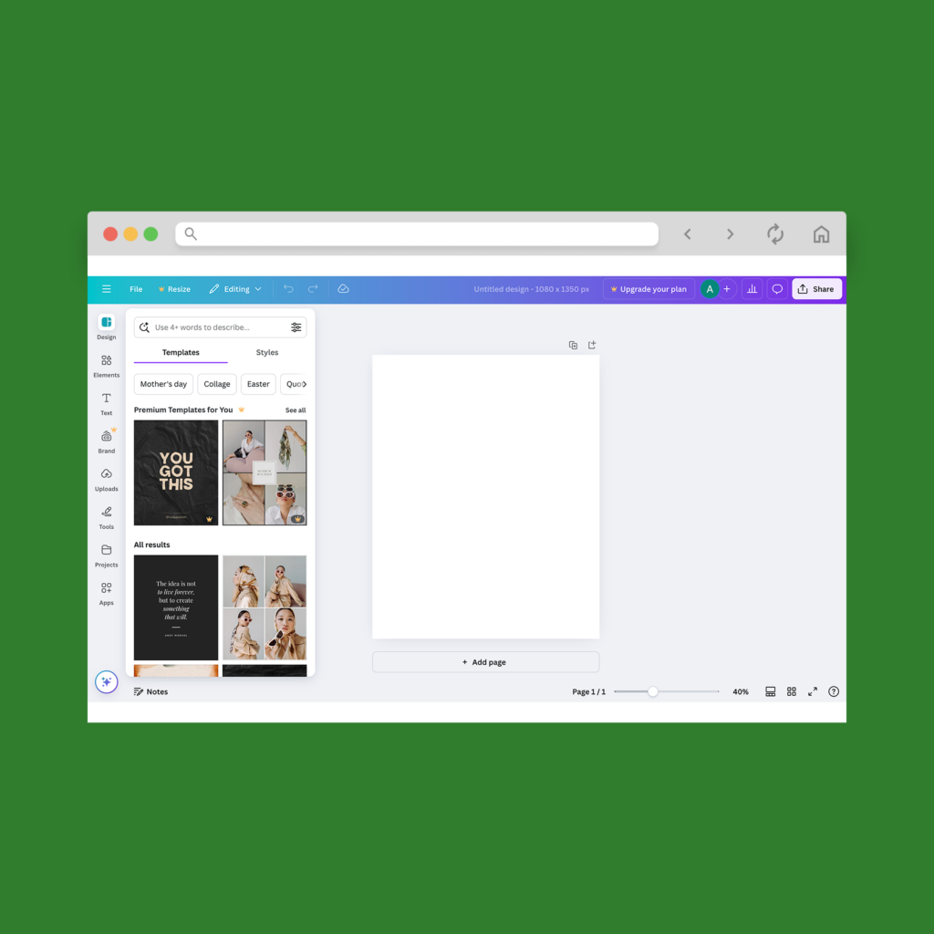 A screenshot mockup of Canva’s image size editing.