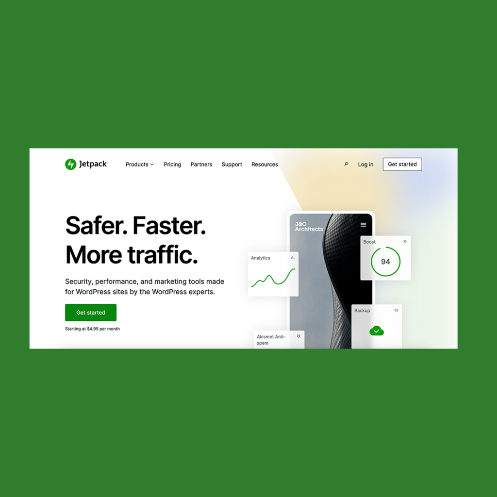 Screenshot of the JetPack homepage.
