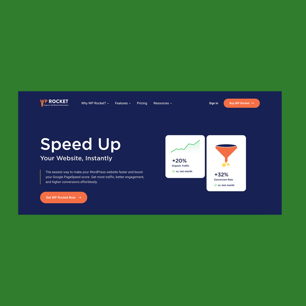Screenshot of the WP Rocket homepage.